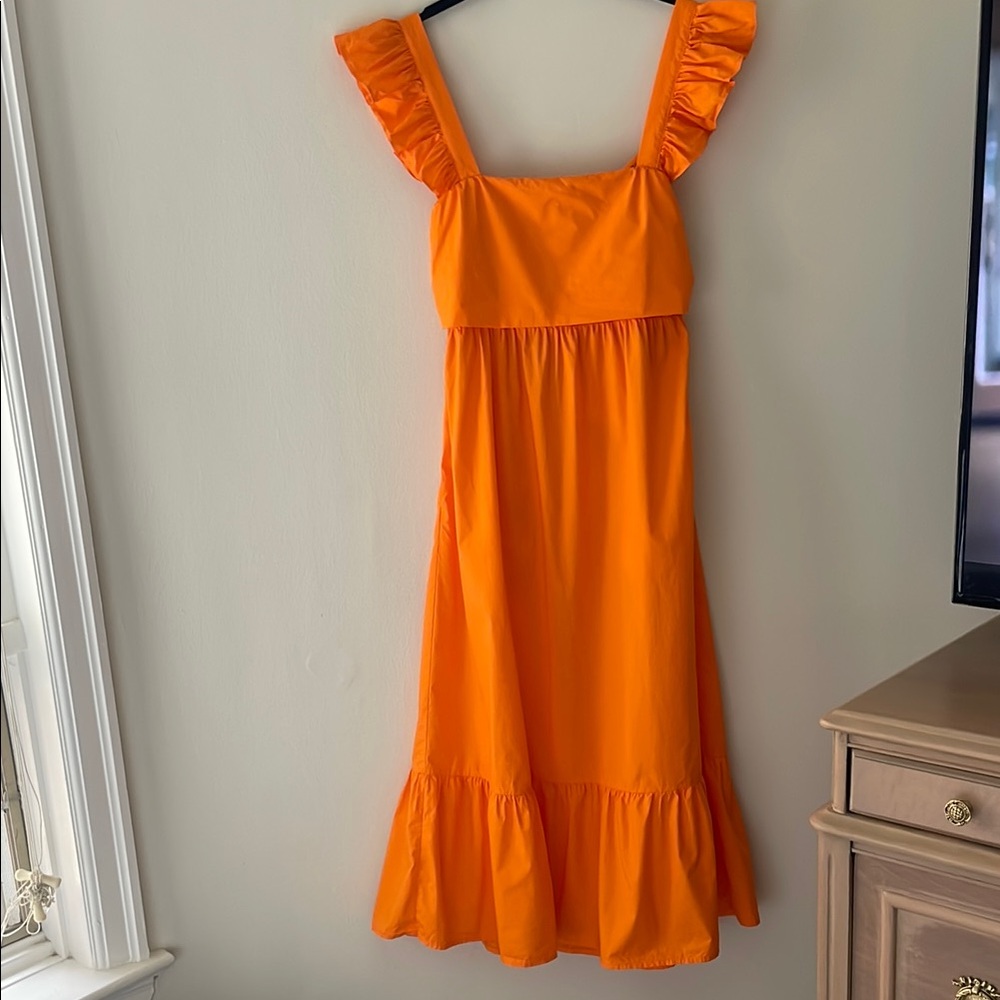 Adelyn Rae Orange Ruffle Poplin Dress
